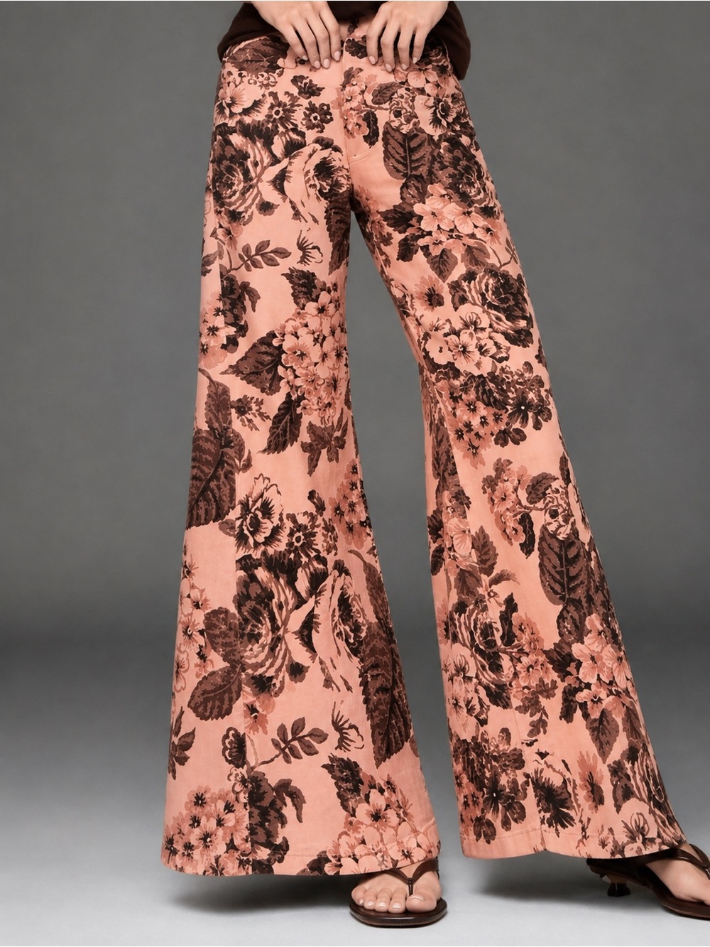 New with Tag! Anthropologie Pilcro Floral Wide-Leg Pink Flare Pants sz 30 - Picture 2 of 5